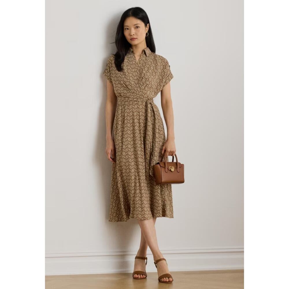 Lauren Ralph Lauren Geo-Print Belted Crepe Dress Size 4